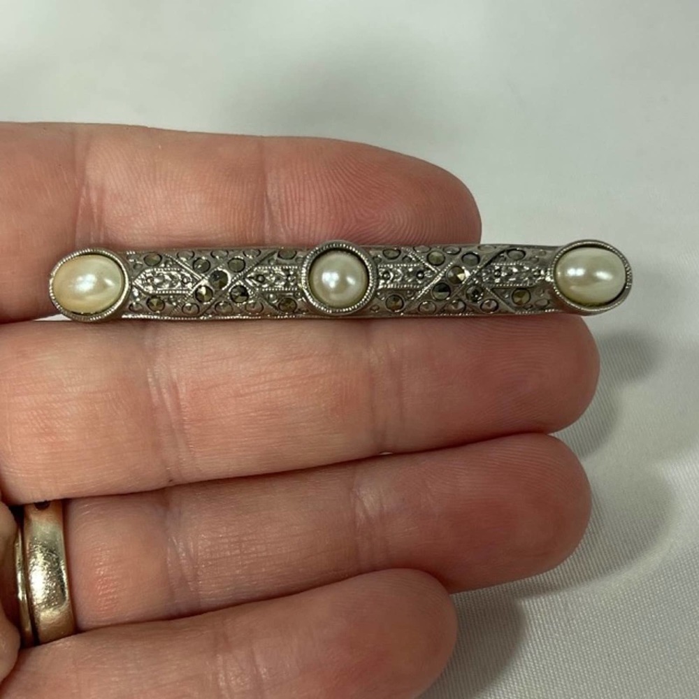 Vintage faux pearl and marcasite  Brooch